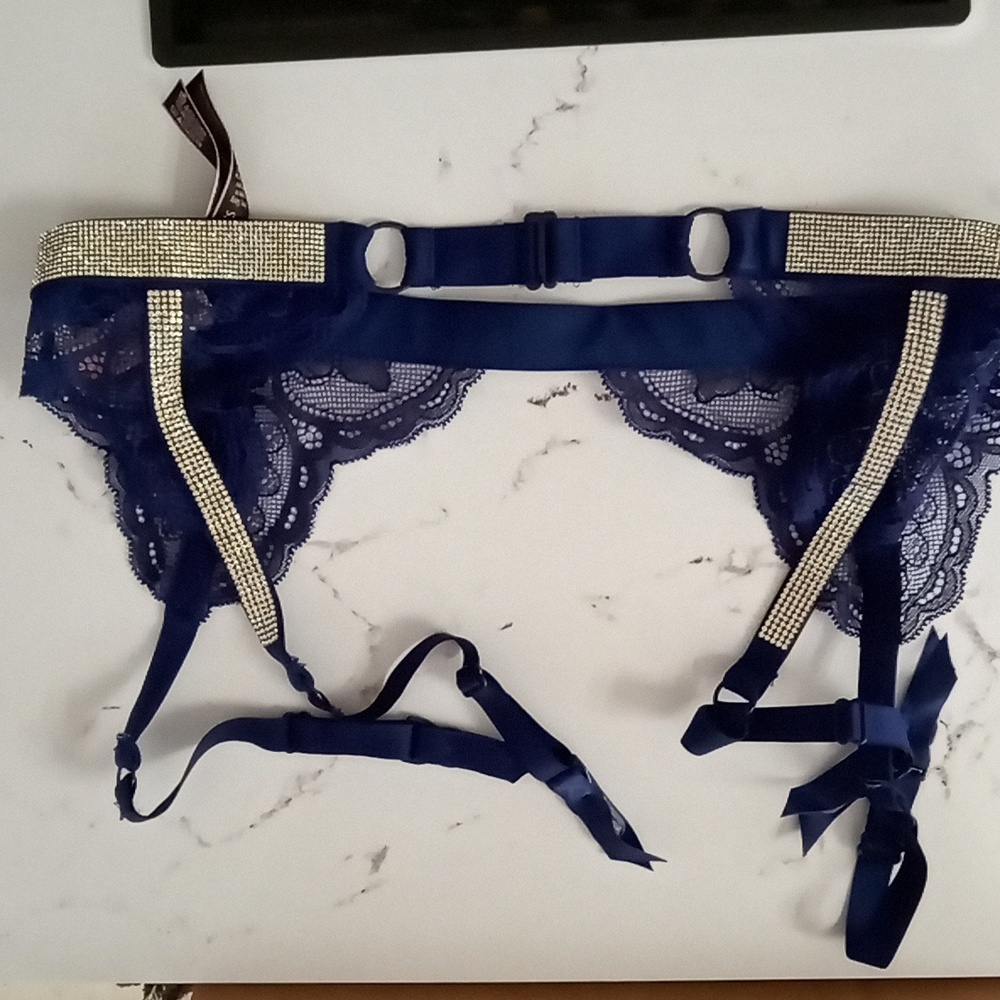Victoria's secret royal blue garter belt with crystals
